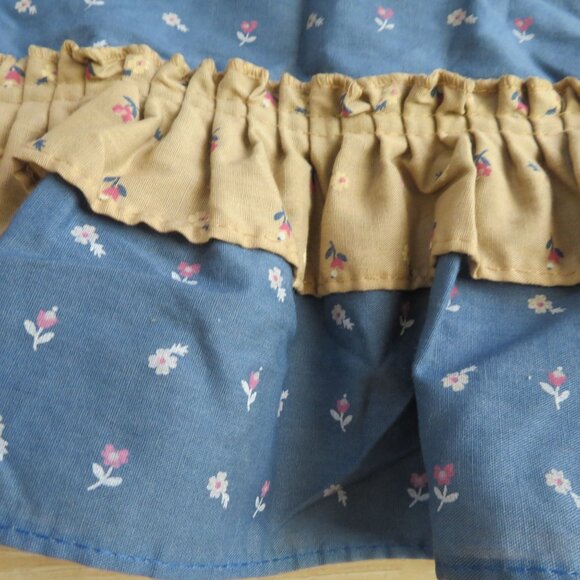 Vintage 70s Curtain Panel (1) Flower Blue Brown Ruffle 17" x 66" USA Made - Picture 3 of 8